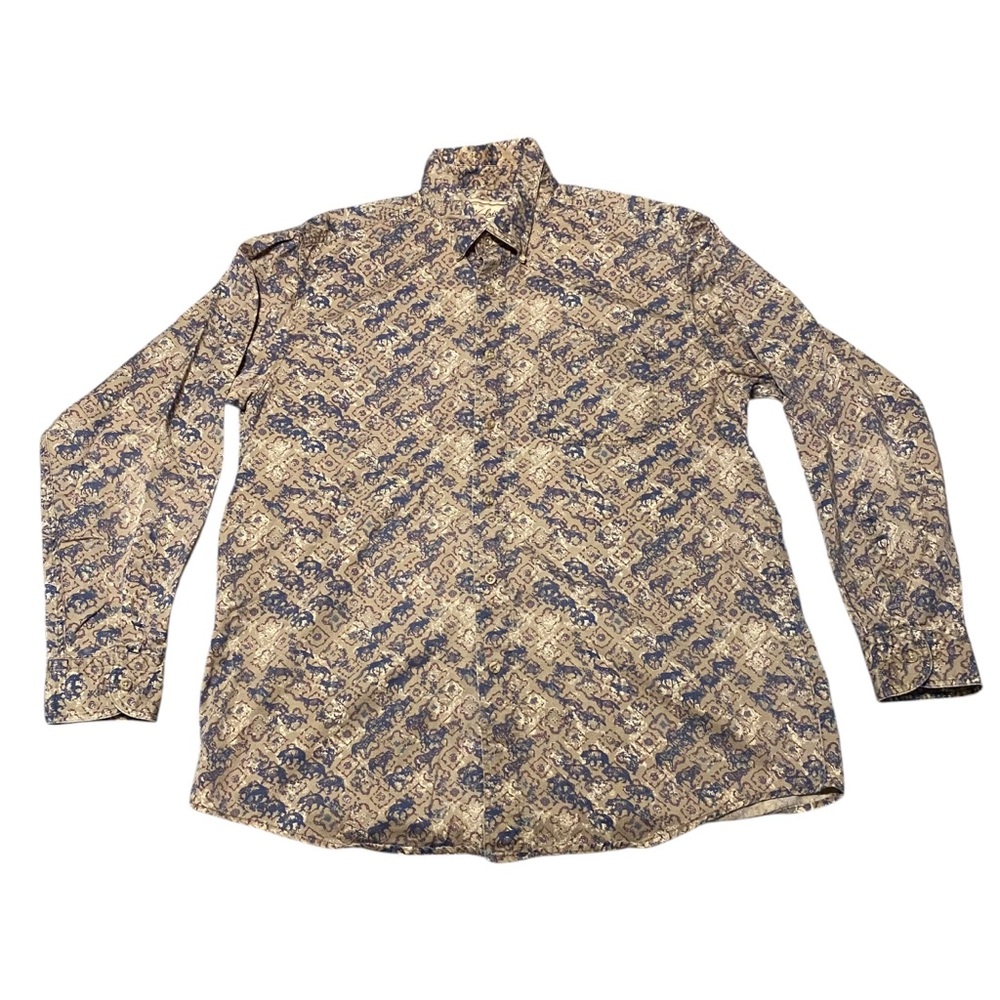 Woolrich Shirt Large L Mens Bear Moose Animal Print Long Sleeve Collared Button